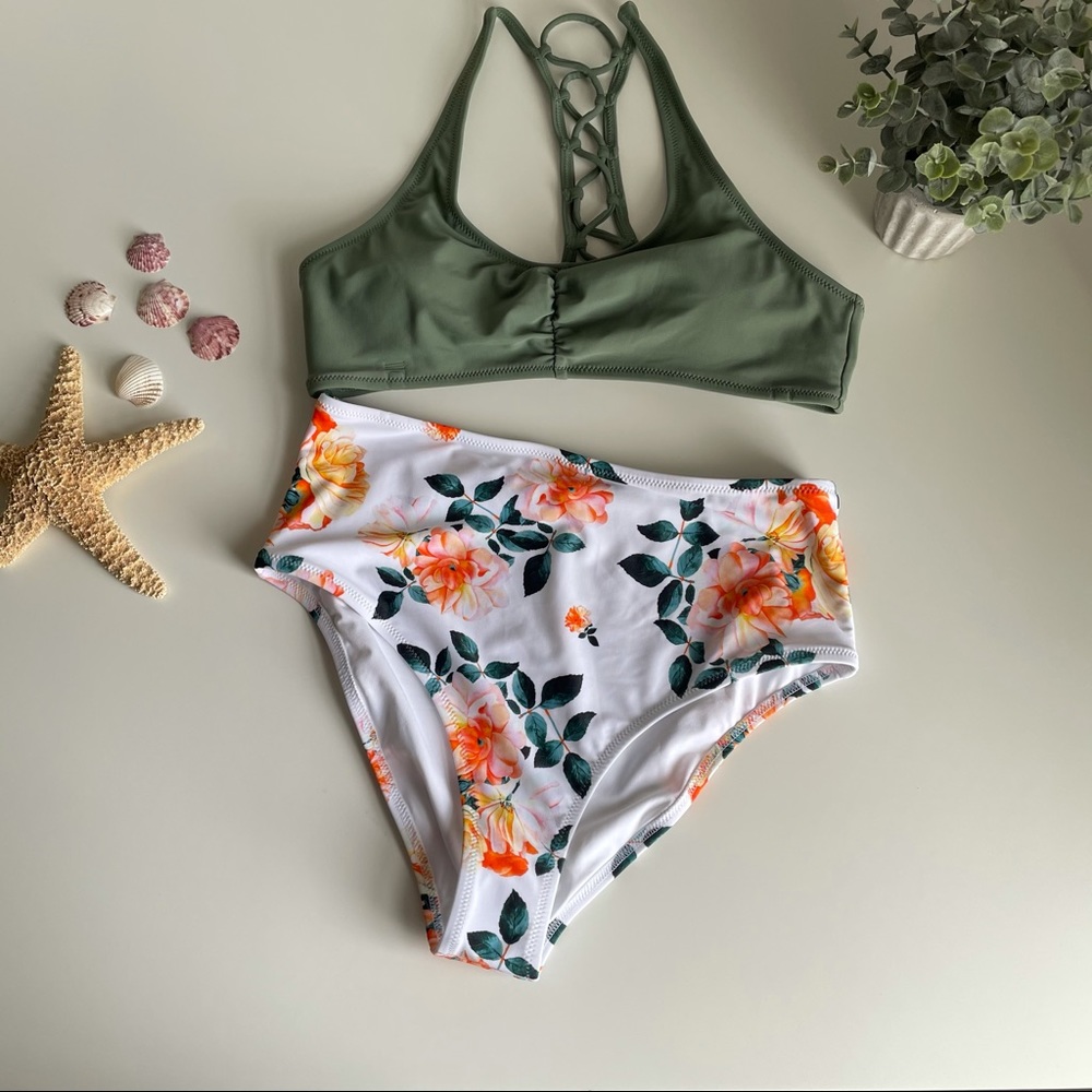 Green/ Floral Cupshe Bikini (Medium)